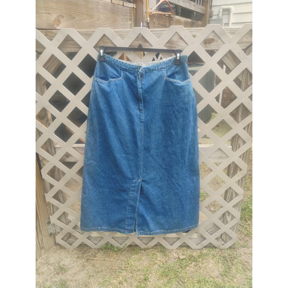 Vintage Laura Ashley Denim Maxi Skirt Size 12 High Waist Blue Boho Prairie Retro